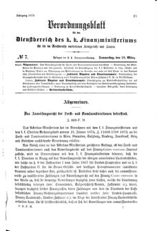 Verordnungsblatt für den Dienstbereich des K.K. Finanzministeriums für die im Reichsrate Vertretenen Königreiche und Länder 18740319 Seite: 1