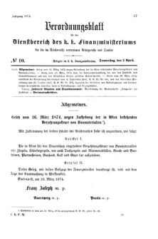 Verordnungsblatt für den Dienstbereich des K.K. Finanzministeriums für die im Reichsrate Vertretenen Königreiche und Länder