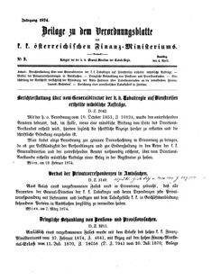 Verordnungsblatt für den Dienstbereich des K.K. Finanzministeriums für die im Reichsrate Vertretenen Königreiche und Länder 18740404 Seite: 1