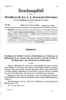 Verordnungsblatt für den Dienstbereich des K.K. Finanzministeriums für die im Reichsrate Vertretenen Königreiche und Länder