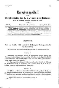 Verordnungsblatt für den Dienstbereich des K.K. Finanzministeriums für die im Reichsrate Vertretenen Königreiche und Länder 18740605 Seite: 1