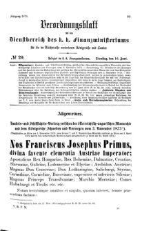 Verordnungsblatt für den Dienstbereich des K.K. Finanzministeriums für die im Reichsrate Vertretenen Königreiche und Länder 18740616 Seite: 1