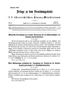 Verordnungsblatt für den Dienstbereich des K.K. Finanzministeriums für die im Reichsrate Vertretenen Königreiche und Länder 18740624 Seite: 1