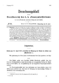 Verordnungsblatt für den Dienstbereich des K.K. Finanzministeriums für die im Reichsrate Vertretenen Königreiche und Länder