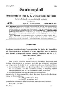 Verordnungsblatt für den Dienstbereich des K.K. Finanzministeriums für die im Reichsrate Vertretenen Königreiche und Länder 18740721 Seite: 1