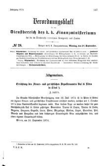 Verordnungsblatt für den Dienstbereich des K.K. Finanzministeriums für die im Reichsrate Vertretenen Königreiche und Länder 18740928 Seite: 1