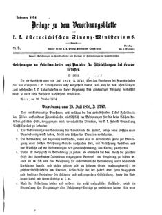 Verordnungsblatt für den Dienstbereich des K.K. Finanzministeriums für die im Reichsrate Vertretenen Königreiche und Länder 18741103 Seite: 1