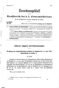 Verordnungsblatt für den Dienstbereich des K.K. Finanzministeriums für die im Reichsrate Vertretenen Königreiche und Länder 18741110 Seite: 1