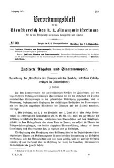 Verordnungsblatt für den Dienstbereich des K.K. Finanzministeriums für die im Reichsrate Vertretenen Königreiche und Länder 18741114 Seite: 1