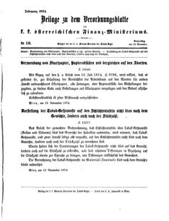 Verordnungsblatt für den Dienstbereich des K.K. Finanzministeriums für die im Reichsrate Vertretenen Königreiche und Länder 18741119 Seite: 1