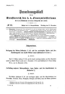 Verordnungsblatt für den Dienstbereich des K.K. Finanzministeriums für die im Reichsrate Vertretenen Königreiche und Länder 18741215 Seite: 1