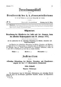 Verordnungsblatt für den Dienstbereich des K.K. Finanzministeriums für die im Reichsrate Vertretenen Königreiche und Länder 18750323 Seite: 1