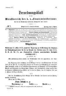 Verordnungsblatt für den Dienstbereich des K.K. Finanzministeriums für die im Reichsrate Vertretenen Königreiche und Länder