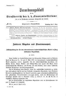 Verordnungsblatt für den Dienstbereich des K.K. Finanzministeriums für die im Reichsrate Vertretenen Königreiche und Länder 18750501 Seite: 1