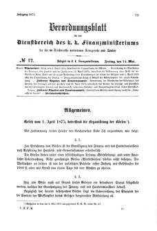 Verordnungsblatt für den Dienstbereich des K.K. Finanzministeriums für die im Reichsrate Vertretenen Königreiche und Länder