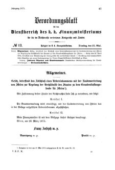 Verordnungsblatt für den Dienstbereich des K.K. Finanzministeriums für die im Reichsrate Vertretenen Königreiche und Länder