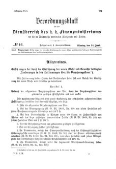 Verordnungsblatt für den Dienstbereich des K.K. Finanzministeriums für die im Reichsrate Vertretenen Königreiche und Länder 18750614 Seite: 1