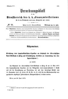 Verordnungsblatt für den Dienstbereich des K.K. Finanzministeriums für die im Reichsrate Vertretenen Königreiche und Länder 18750714 Seite: 1