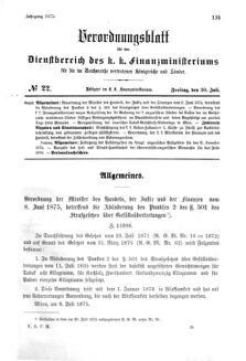 Verordnungsblatt für den Dienstbereich des K.K. Finanzministeriums für die im Reichsrate Vertretenen Königreiche und Länder 18750730 Seite: 1