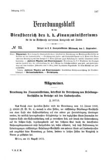 Verordnungsblatt für den Dienstbereich des K.K. Finanzministeriums für die im Reichsrate Vertretenen Königreiche und Länder 18750901 Seite: 1