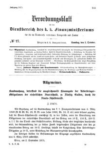 Verordnungsblatt für den Dienstbereich des K.K. Finanzministeriums für die im Reichsrate Vertretenen Königreiche und Länder 18751002 Seite: 1