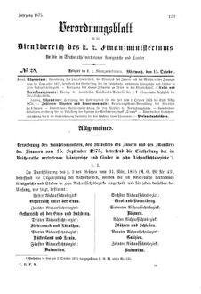 Verordnungsblatt für den Dienstbereich des K.K. Finanzministeriums für die im Reichsrate Vertretenen Königreiche und Länder 18751015 Seite: 1