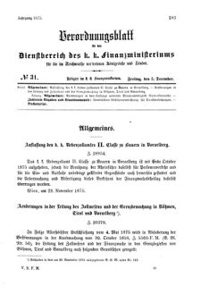 Verordnungsblatt für den Dienstbereich des K.K. Finanzministeriums für die im Reichsrate Vertretenen Königreiche und Länder 18751203 Seite: 1