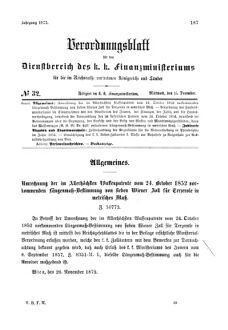 Verordnungsblatt für den Dienstbereich des K.K. Finanzministeriums für die im Reichsrate Vertretenen Königreiche und Länder 18751215 Seite: 1