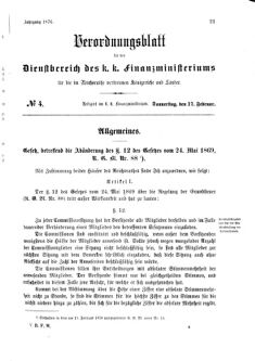 Verordnungsblatt für den Dienstbereich des K.K. Finanzministeriums für die im Reichsrate Vertretenen Königreiche und Länder 18760217 Seite: 1