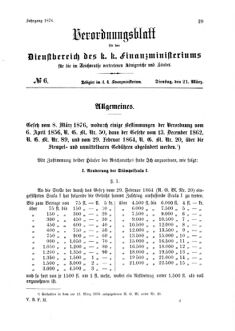 Verordnungsblatt für den Dienstbereich des K.K. Finanzministeriums für die im Reichsrate Vertretenen Königreiche und Länder 18760321 Seite: 1