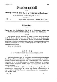 Verordnungsblatt für den Dienstbereich des K.K. Finanzministeriums für die im Reichsrate Vertretenen Königreiche und Länder