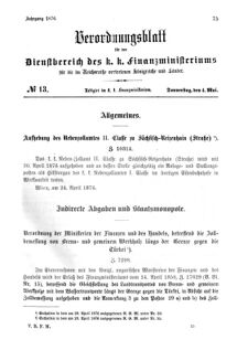 Verordnungsblatt für den Dienstbereich des K.K. Finanzministeriums für die im Reichsrate Vertretenen Königreiche und Länder 18760504 Seite: 1