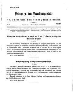 Verordnungsblatt für den Dienstbereich des K.K. Finanzministeriums für die im Reichsrate Vertretenen Königreiche und Länder 18760518 Seite: 1