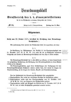 Verordnungsblatt für den Dienstbereich des K.K. Finanzministeriums für die im Reichsrate Vertretenen Königreiche und Länder 18760519 Seite: 1