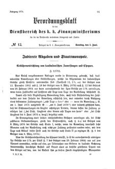 Verordnungsblatt für den Dienstbereich des K.K. Finanzministeriums für die im Reichsrate Vertretenen Königreiche und Länder 18760603 Seite: 1