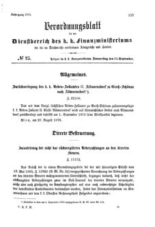 Verordnungsblatt für den Dienstbereich des K.K. Finanzministeriums für die im Reichsrate Vertretenen Königreiche und Länder 18760912 Seite: 1