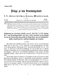 Verordnungsblatt für den Dienstbereich des K.K. Finanzministeriums für die im Reichsrate Vertretenen Königreiche und Länder 18761010 Seite: 1