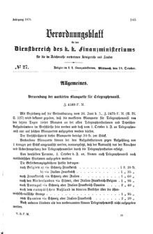 Verordnungsblatt für den Dienstbereich des K.K. Finanzministeriums für die im Reichsrate Vertretenen Königreiche und Länder 18761018 Seite: 1