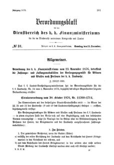 Verordnungsblatt für den Dienstbereich des K.K. Finanzministeriums für die im Reichsrate Vertretenen Königreiche und Länder 18761223 Seite: 1