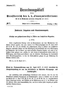 Verordnungsblatt für den Dienstbereich des K.K. Finanzministeriums für die im Reichsrate Vertretenen Königreiche und Länder 18770501 Seite: 1