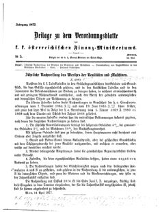 Verordnungsblatt für den Dienstbereich des K.K. Finanzministeriums für die im Reichsrate Vertretenen Königreiche und Länder 18770523 Seite: 1