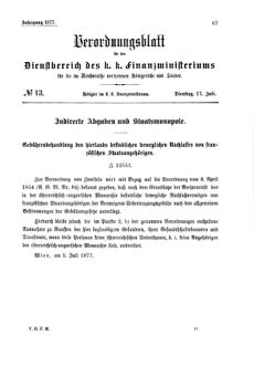 Verordnungsblatt für den Dienstbereich des K.K. Finanzministeriums für die im Reichsrate Vertretenen Königreiche und Länder