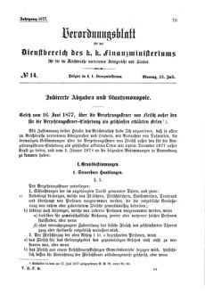 Verordnungsblatt für den Dienstbereich des K.K. Finanzministeriums für die im Reichsrate Vertretenen Königreiche und Länder 18770723 Seite: 1