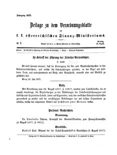 Verordnungsblatt für den Dienstbereich des K.K. Finanzministeriums für die im Reichsrate Vertretenen Königreiche und Länder 18770828 Seite: 1