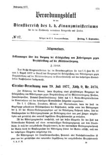 Verordnungsblatt für den Dienstbereich des K.K. Finanzministeriums für die im Reichsrate Vertretenen Königreiche und Länder 18770907 Seite: 1