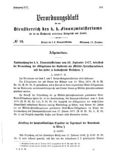 Verordnungsblatt für den Dienstbereich des K.K. Finanzministeriums für die im Reichsrate Vertretenen Königreiche und Länder 18771017 Seite: 1