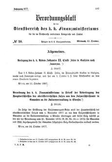 Verordnungsblatt für den Dienstbereich des K.K. Finanzministeriums für die im Reichsrate Vertretenen Königreiche und Länder 18771031 Seite: 1