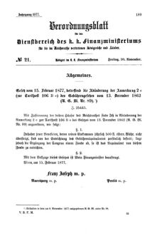 Verordnungsblatt für den Dienstbereich des K.K. Finanzministeriums für die im Reichsrate Vertretenen Königreiche und Länder 18771130 Seite: 1