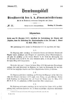 Verordnungsblatt für den Dienstbereich des K.K. Finanzministeriums für die im Reichsrate Vertretenen Königreiche und Länder 18771222 Seite: 1