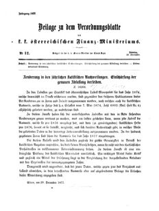 Verordnungsblatt für den Dienstbereich des K.K. Finanzministeriums für die im Reichsrate Vertretenen Königreiche und Länder 18771230 Seite: 1